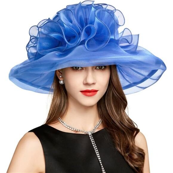 Derby Hats for Women, Classy Organza Sun Hat, Blue main image 5
